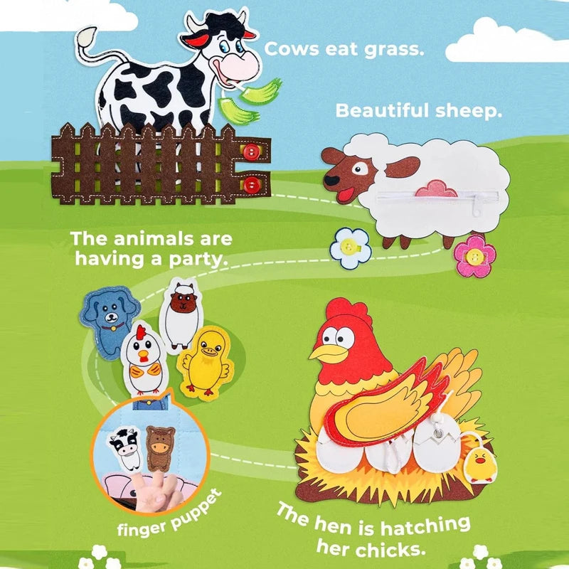 Montessori Busy Book – Farm Animal Activity Toy for Preschool Kids