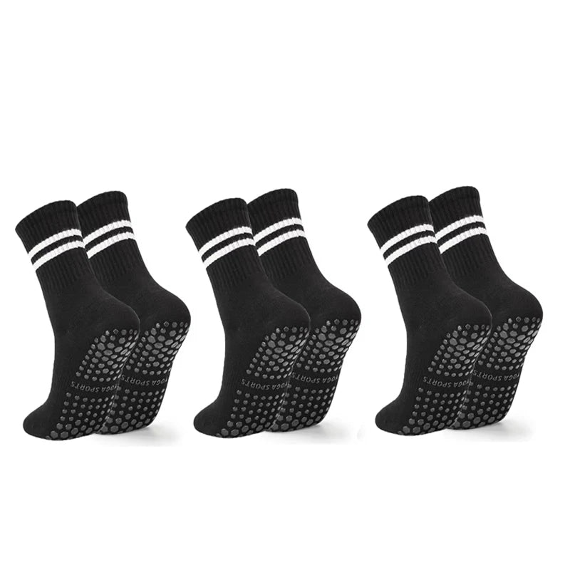 3 Pairs Women Long Yoga Socks Silicone Anti-Slip Grips Non Skid Socks Ideal for Pilates Barre Ballet Dance Home Workout Fitness