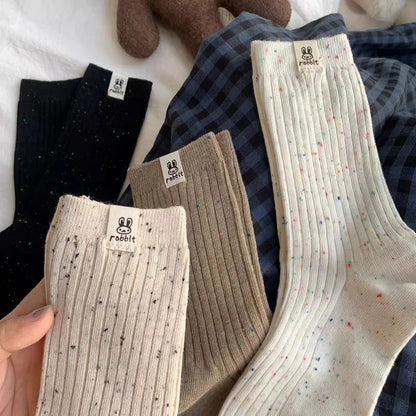 4 Pairs Women Cartoon Print Mid Tube Socks Fashionable Spring Summer Sweat Absorbing Breathable Soft Comfortable Casual Socks