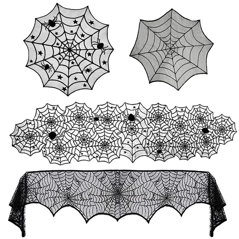 Halloween Spider Web Tablecloth – Black Lace Table Runner