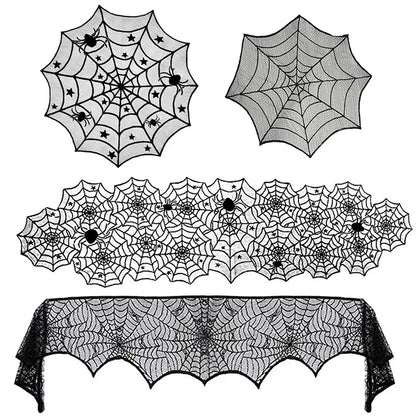 Halloween Spider Web Tablecloth – Black Lace Table Runner
