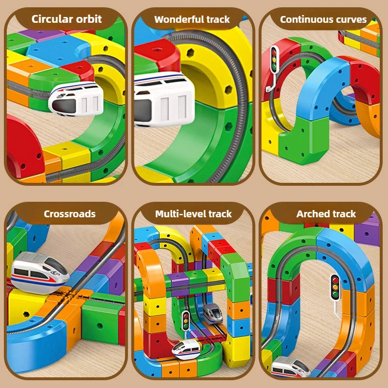 Electric Train Building Blocks with Magnetic Track for Kids