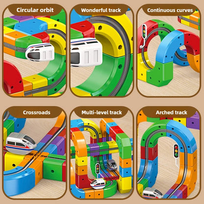 Electric Train Building Blocks with Magnetic Track for Kids