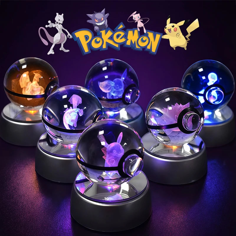 3D Crystal Ball Night Light – LED Glass Lamp with Colorful Base
