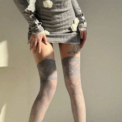 Women’s Fishnet Stockings – Lace Floral Thigh High Socks