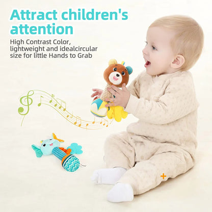 Baby Rattle Toy Soft Plush Animal Sensory Rattle for Newborns