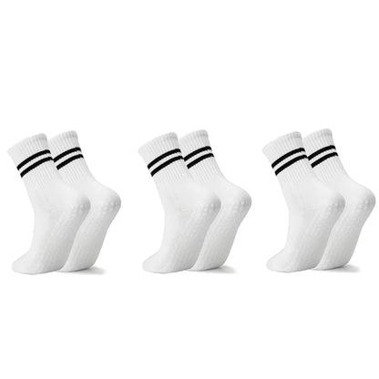 3 Pairs Women Long Yoga Socks Silicone Anti-Slip Grips Non Skid Socks Ideal for Pilates Barre Ballet Dance Home Workout Fitness