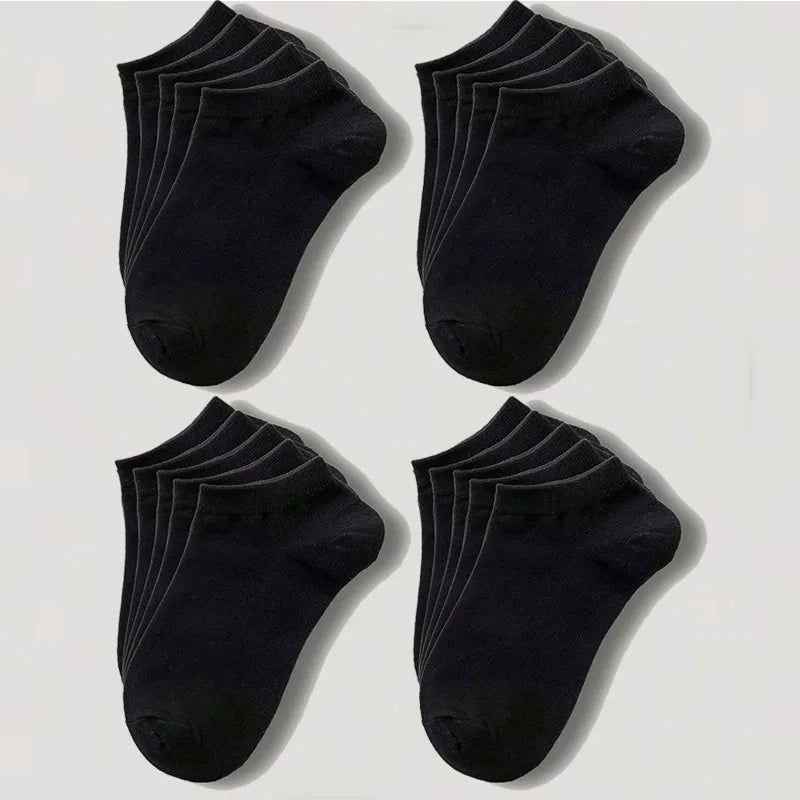 1-20pairs Wholesale Unisex Socks, Breathable Sports Socks, Solid Color Boat Socks, Comfortable Cotton Ankle Socks, White