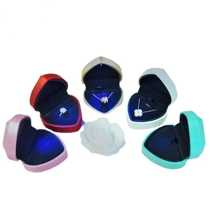 Heart Shaped Jewelry Box with LED Light for Ring & Proposal