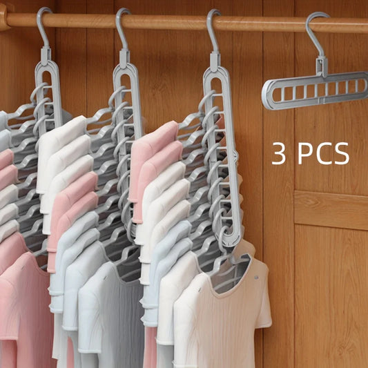 Space Saving Hangers – 3Pcs 9-Hole Foldable Clothes Organizers