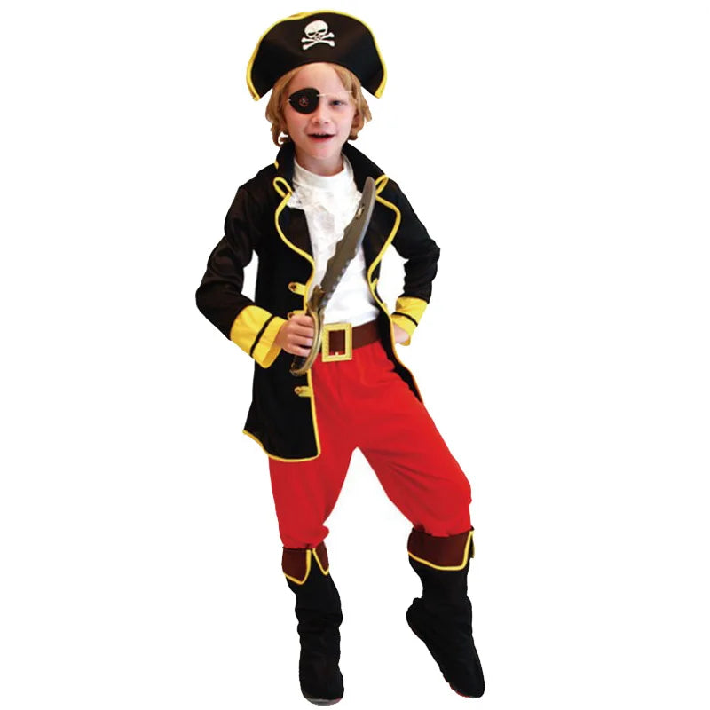 Kids Pirate Costume Set Top Pants Headgear – Halloween Dress-Up