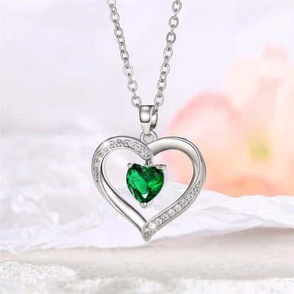 Heart Pendant Necklace, Hollow Heart Rhinestone Jewelry for Women