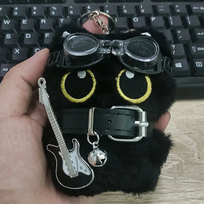 Black Cat Keychain Plush Cute Big Eye Cat Bag Charm Punk Style