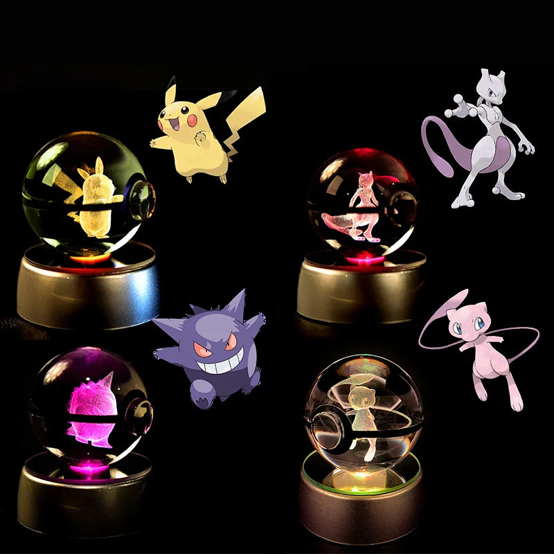 3D Crystal Ball Night Light – LED Glass Lamp with Colorful Base