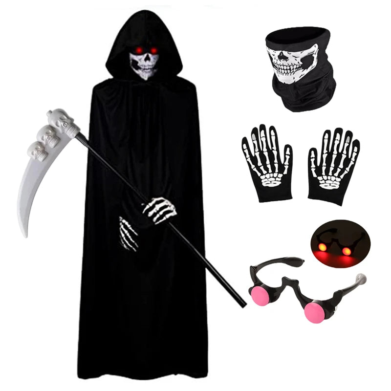 Grim Reaper Halloween Costume Kids Set with Mask & Gloves