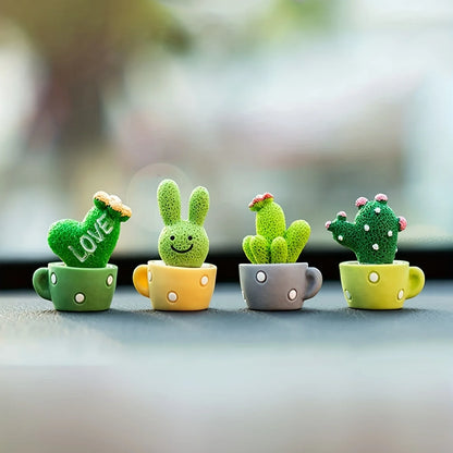 Mini Resin Cactus Decor – Set of 4 Succulent Plant Figurines