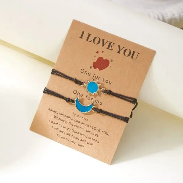 Sun Moon Couple Bracelets, Luminous Matching Rope Bracelets for Couples