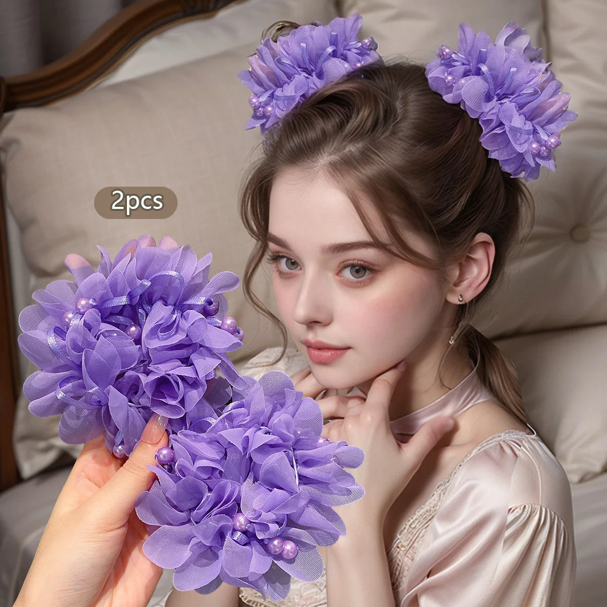 2 little girls pink cute headband hair accessories for children