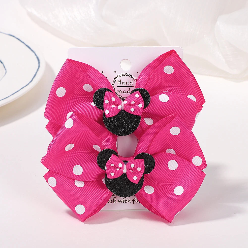 2Pcs/lot 3.9in Big Bows Hair Bangs Clip for Little Girls cartoon Party Headdress Sweet Polka Dot Bow Hair Clip Set