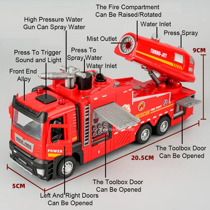 1:32 Scale Fire Truck Model with Water Spray, Lights and Sound