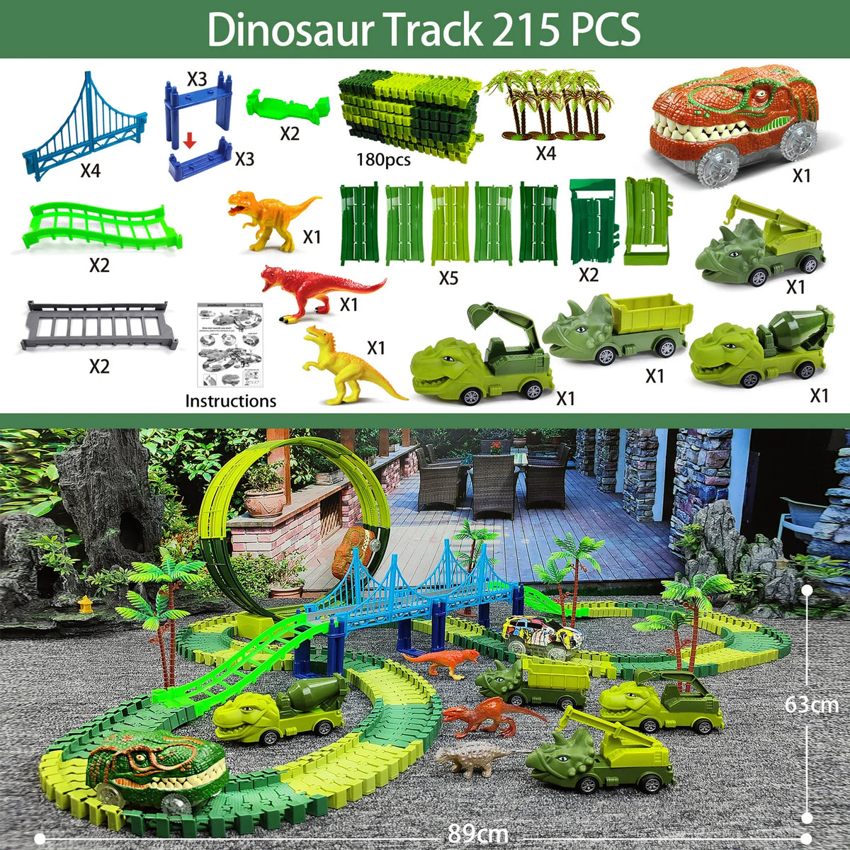 Dinosaur Track Toy – Kids Electric Track Car with Lights