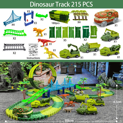 Dinosaur Track Toy – Kids Electric Track Car with Lights