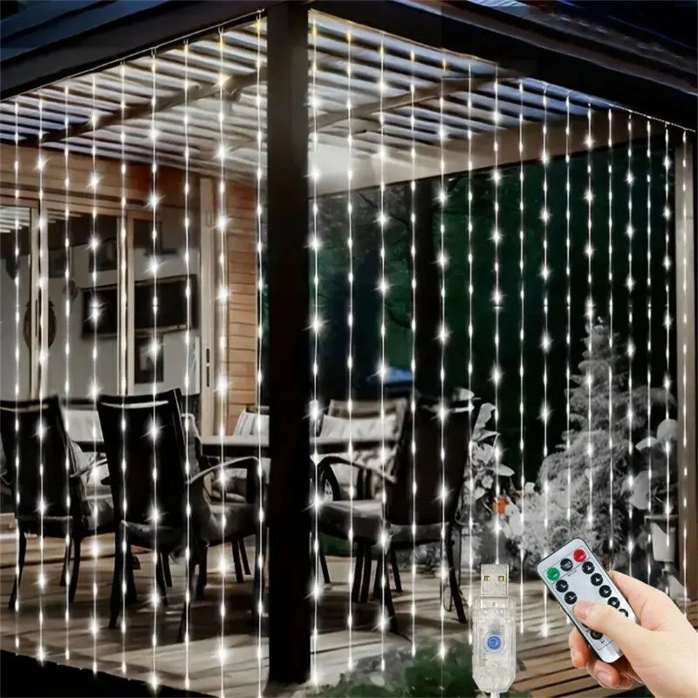 3/6M USB LED Curtain 8Modes Remote Control Lights Holiday Wedding Garland for Bedroom Living Room Decor Ramadan Decorations