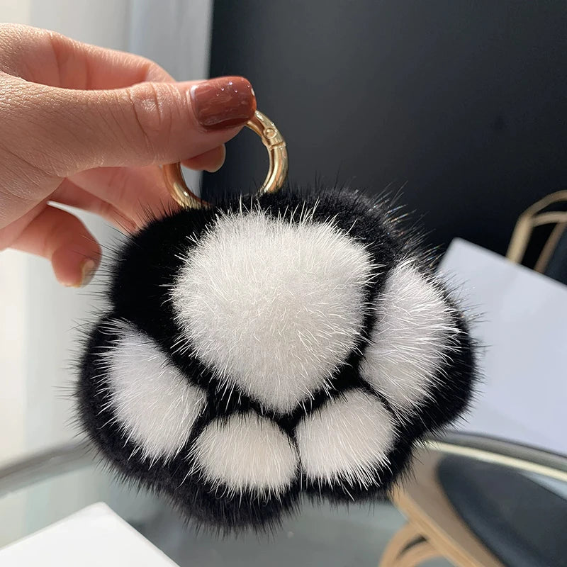 Fluffy Cat Paw Keychain – Faux Fur Bag Charm Pendant