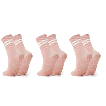 3 Pairs Women Long Yoga Socks Silicone Anti-Slip Grips Non Skid Socks Ideal for Pilates Barre Ballet Dance Home Workout Fitness