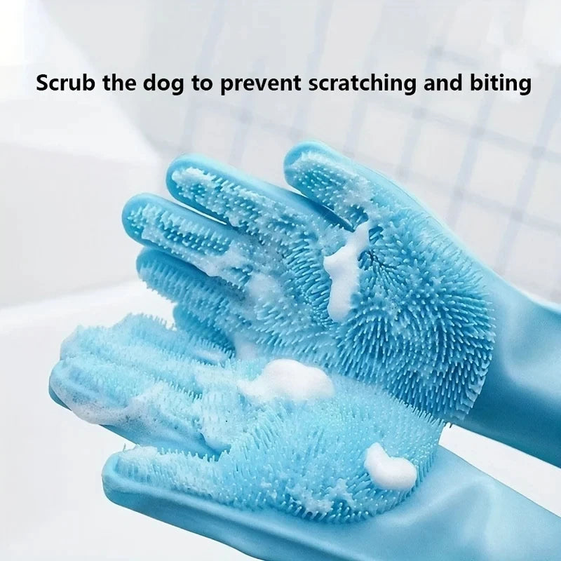 Pet Grooming Gloves, Silicone Deshedding & Bathing Gloves for Dogs & Cats