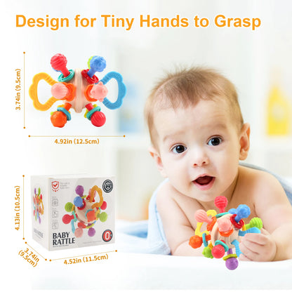 Baby Silicone Grasping Ball – Soft Sensory Rattle Teether Toy