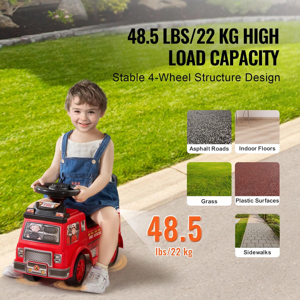 Kids Ride On Push Car with Music Steering Wheel and Storage