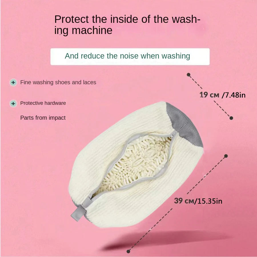 Fluffy Fiber 360 °   Surround Cleaning Shoe Washing Bag - Reusable Durable Machine-Washable Laundry Bag with Zipper Closure(1Pc)