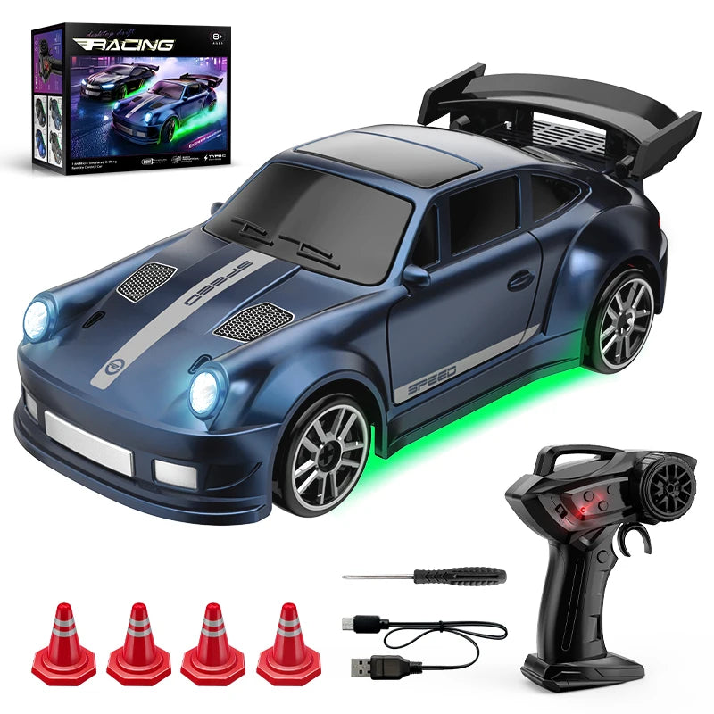1:64 Mini RC Drift Car with 4WD, LED Lights and USB-C Charging