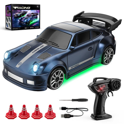 1:64 Mini RC Drift Car with 4WD, LED Lights and USB-C Charging