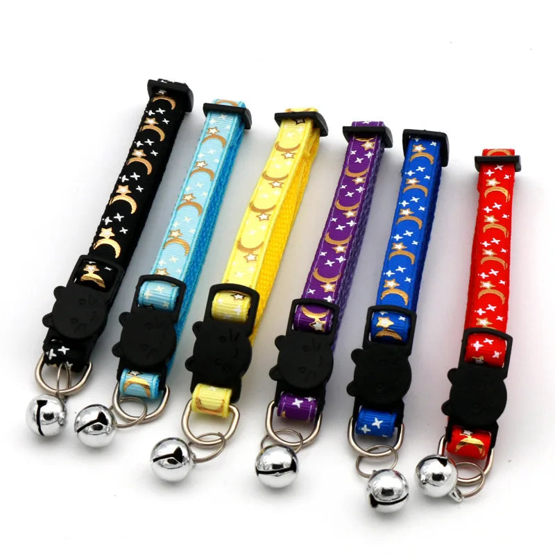 Cat Collar With Bell Adjustable Breakaway Star Moon Design