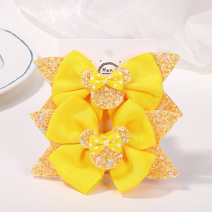 2Pcs/lot 3.9in Big Bows Hair Bangs Clip for Little Girls cartoon Party Headdress Sweet Polka Dot Bow Hair Clip Set