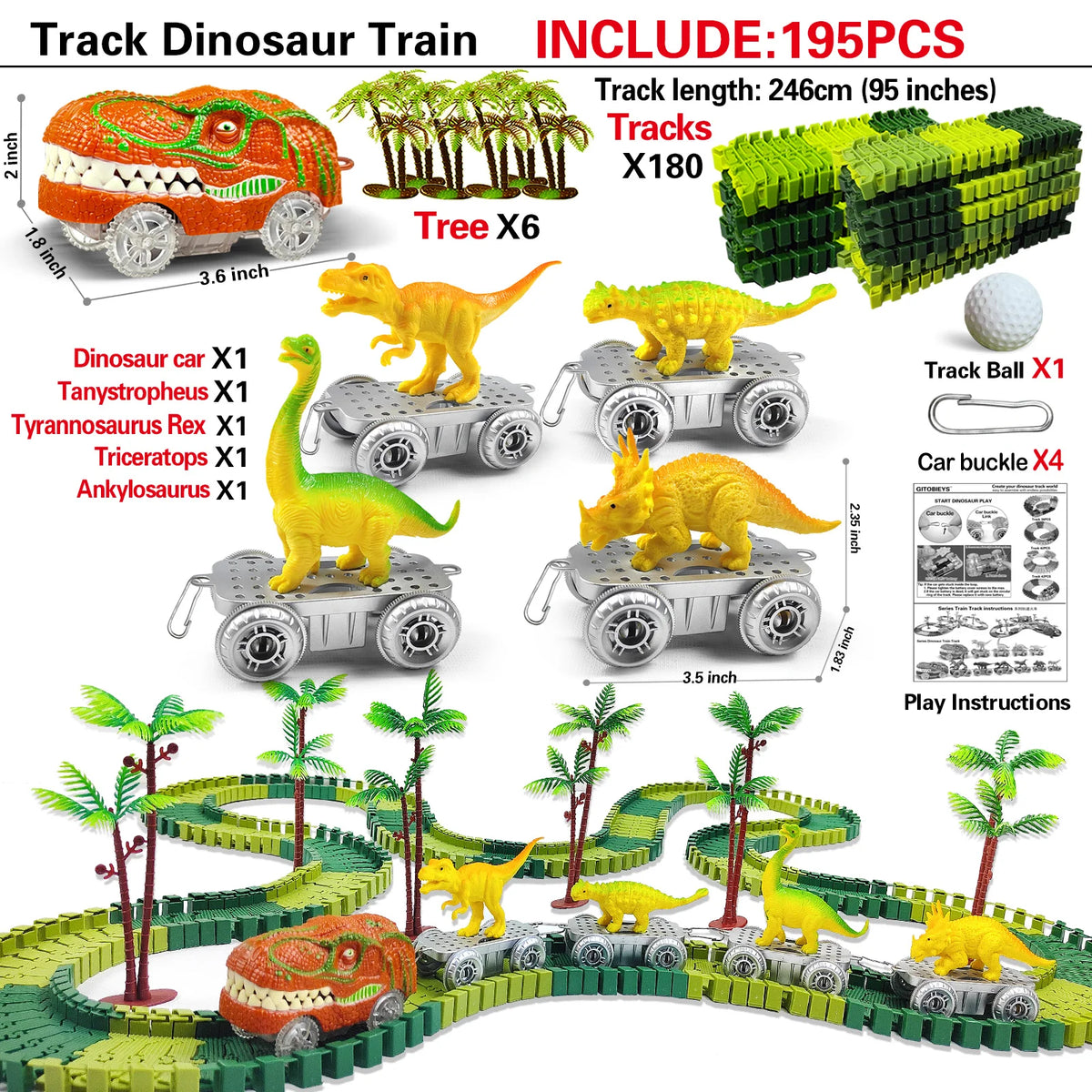 Dinosaur Race Track Toy Set – Flexible Track and Racing Car
