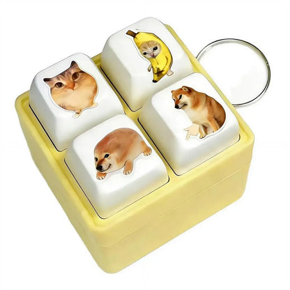 4-Key Voice Button Keyboard Keychain Shiba Inu Cat Meme Voices Relieves Stress Relief Fidget Toy Finger Keyboard Games Keychain