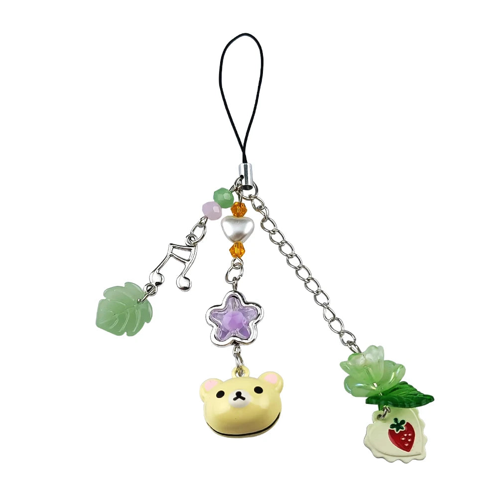 Beaded Phone Chain Cute Bear Strawberry Y2K Handbag Keychain