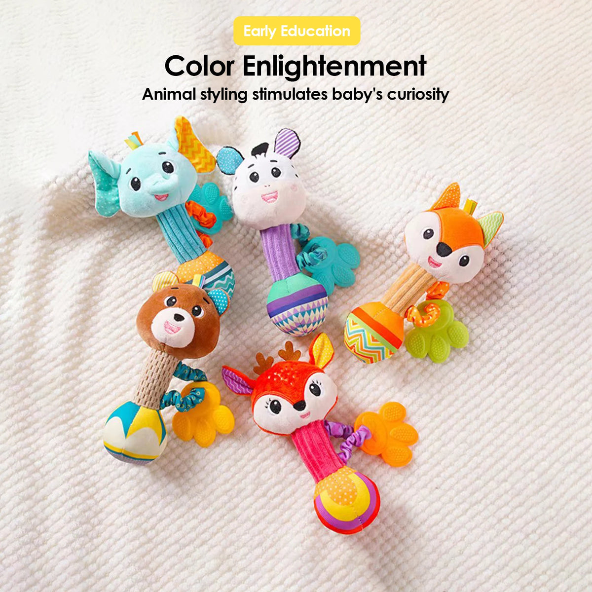 Soft Baby Rattle – Stuffed Animal Sensory & Crinkle Toy