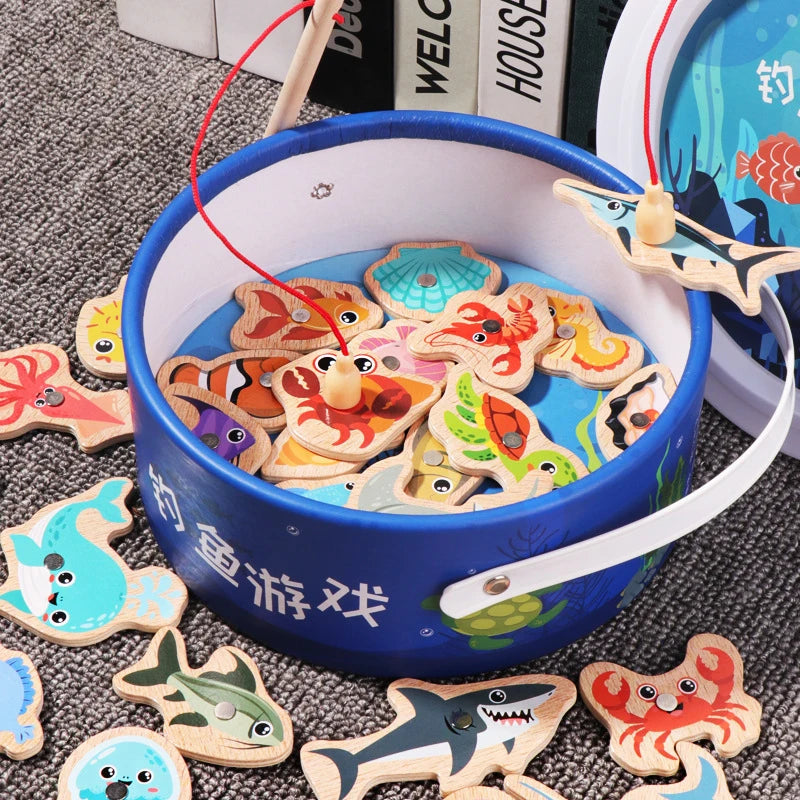 Magnetic Fishing Game for Kids – Wooden Marine Life Learning Toy