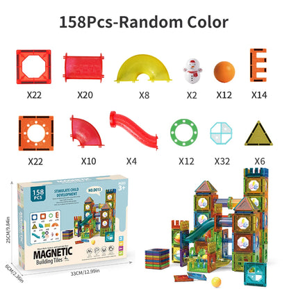 Magnetic Tiles Building Blocks with 3D STEM Marble Run
