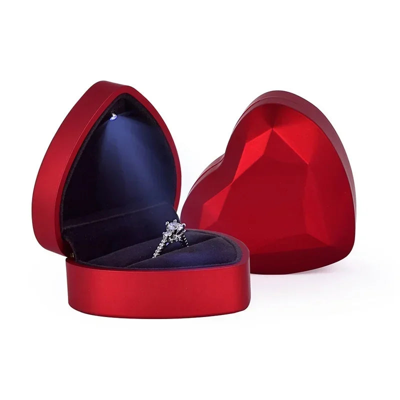 Heart Shaped Jewelry Box with LED Light for Ring & Proposal
