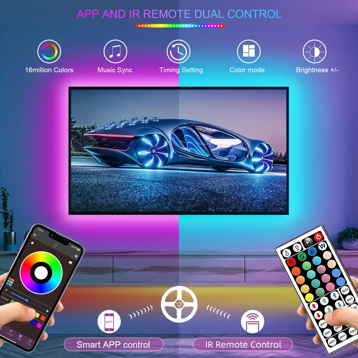 RGB LED Strip Lights with App Control for Bedroom Decor