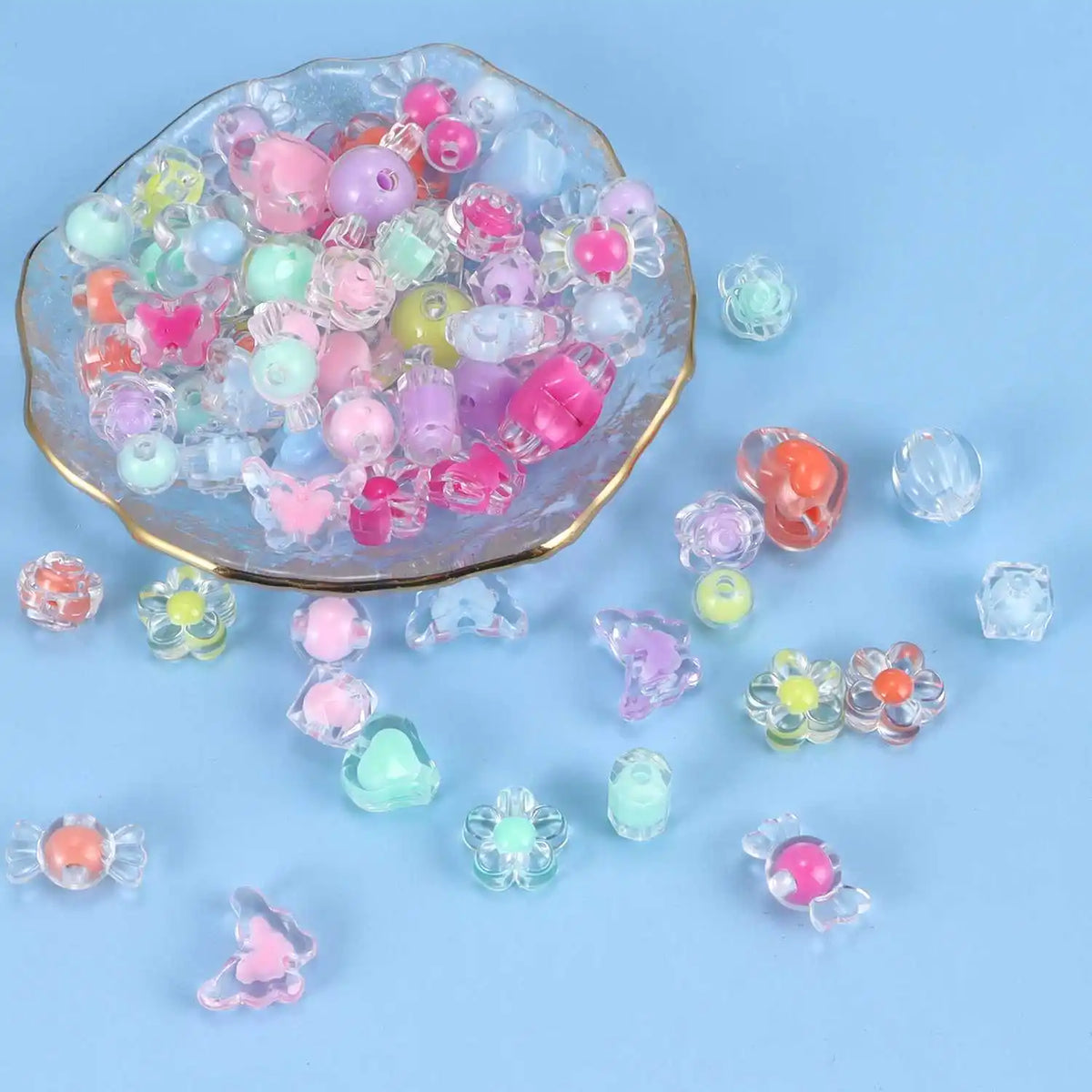 1bag Mixing Style Candy Color Acrylic Beads For DIY Handmade Bracelet Jewelry Making Phone Chain Accessories