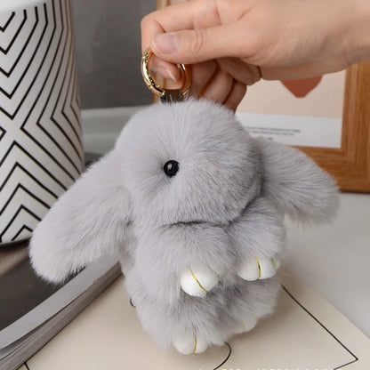 Rabbit Fur Keychain – Plush Bag Charm Animal Accessory