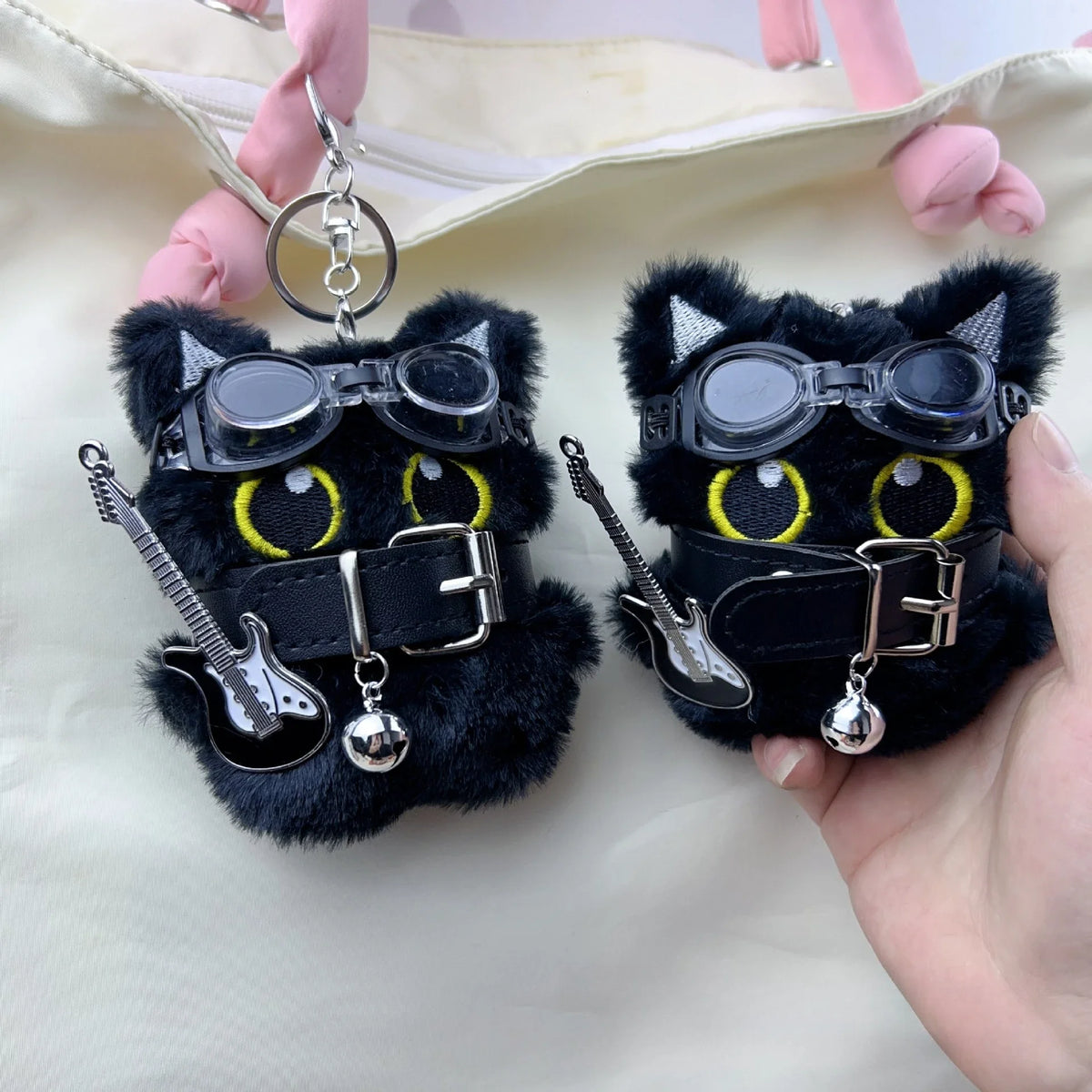 Black Cat Keychain Plush Cute Big Eye Cat Bag Charm Punk Style