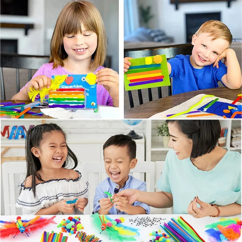 Kids Craft Supplies Kit – DIY Pipe Cleaners, Pom Poms & Stickers