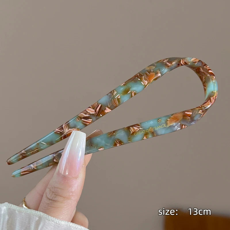 U-Shaped Hair Sticks Acetate Acrylic Hair Fork Hair Clips Fashion Bow Hairpin Geometric Headwear Women Girls Hair Accessories